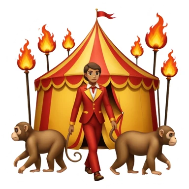 A person waking away from a circus big top on fire with monkeys on it sticker