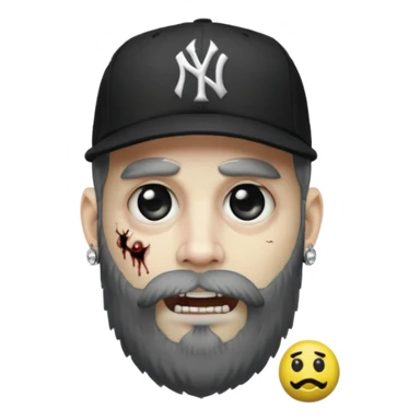 Hazme un zombie con barba en la barbilla el emoji que esté en blanco y negro osea la foto que tenga aretes pequeños una gorra volteada de los new York yankee y una cadena de diamantes que diga W sin barba sticker