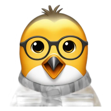 yellow penguin with black glasses dirtyblonde hair with orange tshirt and gray striped scarf sticker
