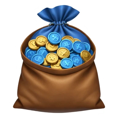 blue coins inside an opened brown money bag  sticker