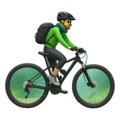 mountain biker without a backpack, with a green bicycle, with a scarf, hat and dark clothing, traveling at high speed sticker