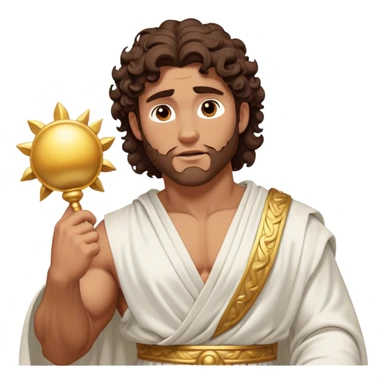 Cinematic Realistic Hercules Portrait, depicted as a classical Greek hero inspired by the Disney version yet echoing the refined proportions and serene dignity of Michelangelo's David. His idealized, sun-kissed tan skin glows with timeless strength, and his thick, curly wavy dark brownhair falls in natural, sculpted curls. Draped in a flowing white robe with delicate golden accents, his expressive eyes radiate determined nobility, all rendered under dynamic natural lighting with a mythic, radiant glow. sticker