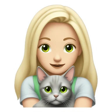 blonde girl with green eyes cuddling grey cat sticker