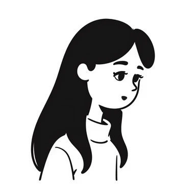 pale girl with long black hair, sad expression, emotional, stylized, unique visual takes, hand drawn doodle style sticker
