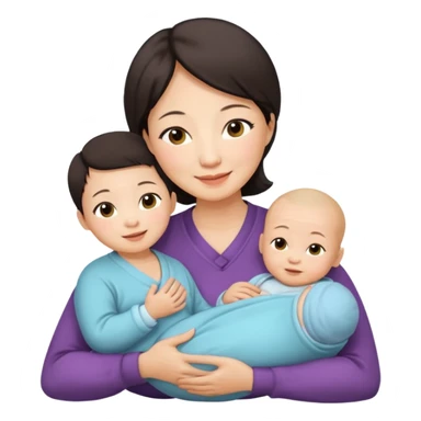 A Chinese mother (around 40) with her newborn and her 60-year-old mother. sticker
