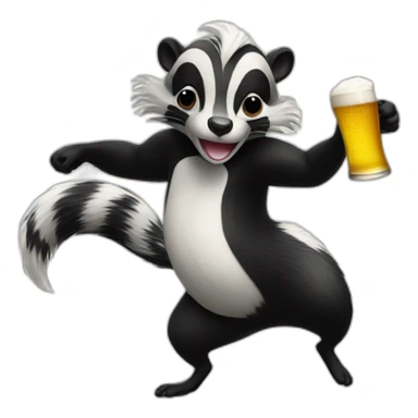 Dancing skunk with a beer sticker