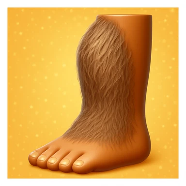 Create an emoji that looks exactly like the reference image in iOS emoji style. The emoji should have 3D appearance, shiny surface, smooth gradients, soft shadows, and a realistic hairy leg and foot with a classic emoji look. Add a subtle highlight to the hair. sticker