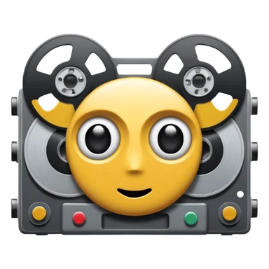 Minimalist emoji-style sticker of a VHS tape where the reels look like eyes, staring out. Black, white, and gray tones only.
 sticker