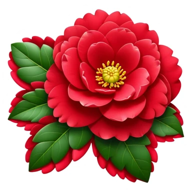 Beautiful red camellia flower with layered petals and glossy green leaves sticker