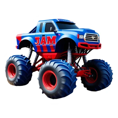Avenger - Monster Jam (Model Year: 2021) (Iconic colour: Blue and red) - A dynamic monster truck with a split-color scheme: predominantly blue accented by bold red elements. Focus on strong, angular lines and vivid contrasting colors that evoke high energy and a futuristic, rebellious style. sticker