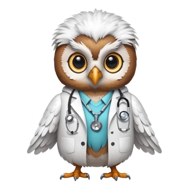 Twilio owl wearing doctor outfit with stethoscope and white coat sticker