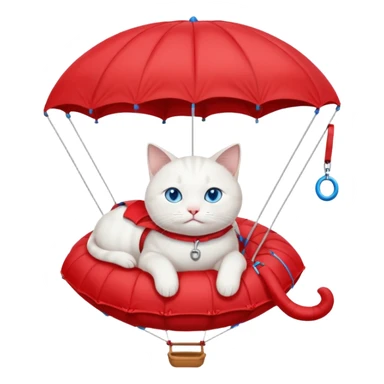 sleepy white cat riding red parachute sticker