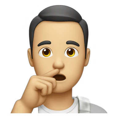 A guy with his finger in his mouth making the silence sign sticker