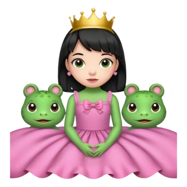 princess frog on bed pink bow with a pink dress cute girly pop black hair short baby bangs sticker
