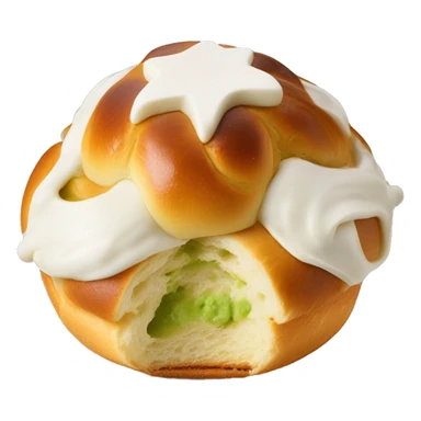 Boule de brioche ronde coupée au centre avec crème fouettée et pistache a l’intérieur  sticker