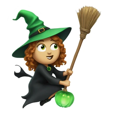 Green Bad witch flying on a broom sticker