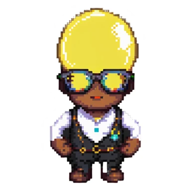 Genius character with lightbulb and glasses in pixel art style sticker