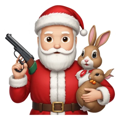 Santa holding a gun shooting a turkey and rabbit sticker