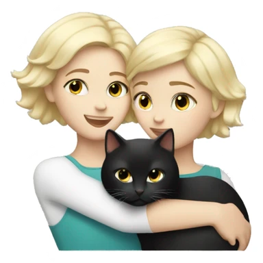 Blonde girl with short hair hugs black and white cat sticker