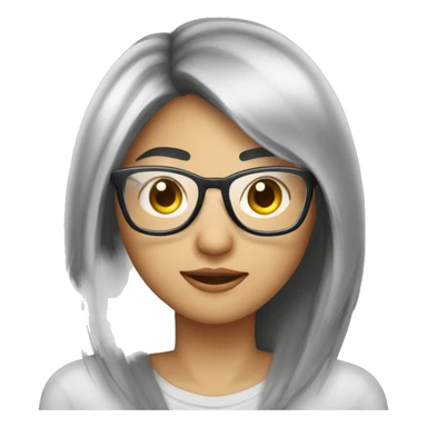 asian person with black feminine medium shot hair wearing silver glasses, heading peaking out from behind a silver macbook laptop sticker