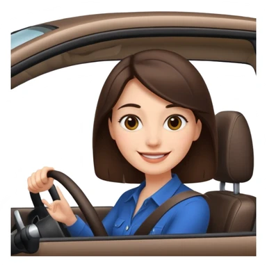 Brunette woman driving car. Happy face confidence  sticker