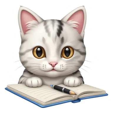 gatita feliz blanca con manchas negras atigradas viendo una libreta anillada  sticker