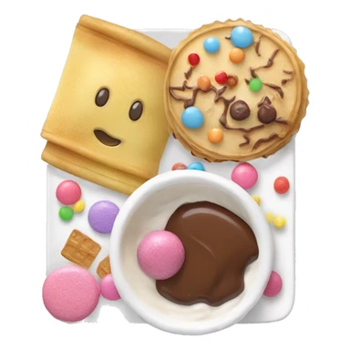 Crepe with biscuits and smarties and chocolate and ice cream sticker