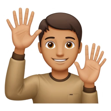 A guy with his left hand higher right lower left hand with a 6 on it right with a 7 sticker