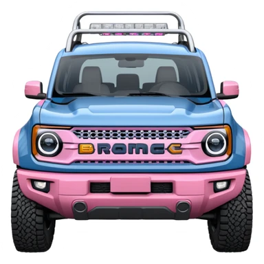 grey blue Ford bronco sport with a pink  ranch hand grill guard sticker