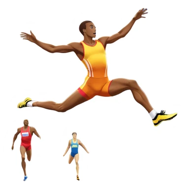 An icon showcasing  a sprinter in full speed, a high jumper soaring over the bar, a long jumper taking off, and a discus thrower in motion. The background features a vibrant stadium with cheering crowds, bright lights, and a clear sky.  sticker