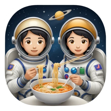 Asian astronaut couples eating noodles  sticker