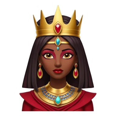gothic ancient Egyptian queen portrait, head and shoulders only, deep red outfit, gold accents, Egyptian crown, bold makeup, dramatic lighting, 3D cartoon, mobile game icon style, clean background, no text, no watermark
 sticker