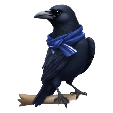 Raven with navy blue scarf with a little bit of silver stripes sticker