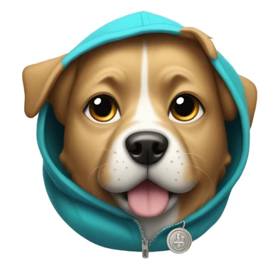 Dog wearing a hoodie with the logo of ton coin sticker