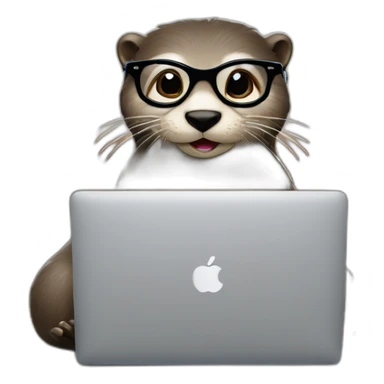 female otter with glasses use a macbook while seated against a pillow sticker