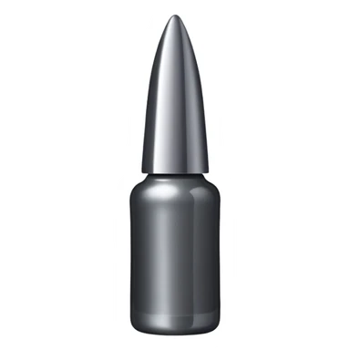Dark grey metallic   nail polish bottle with a tall pointy cap sticker