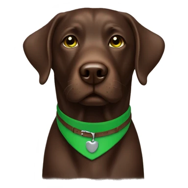 Chocolate Labrador with green collar sticker