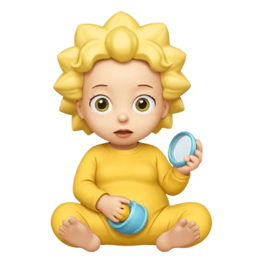 A 3D cartoon baby character fully yellow skin, styled like Maggie Simpson, with pacifier, yellow onesie, big eyes, smooth shading, Memoji-style rendering, consistent with other yellow Simpsons characters. sticker