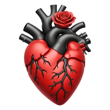Black anatomical heart with white rose on top without leaves  sticker
