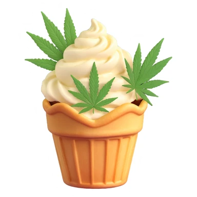 gelato in a waffle cup with cannabis leaf sticker