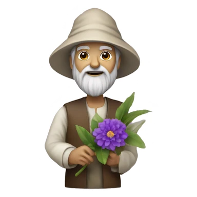 leonardo da Vinci holds a purple flower in his hands sticker