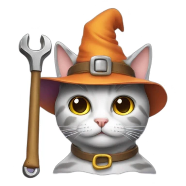 cat with wizard hat and wrench sticker