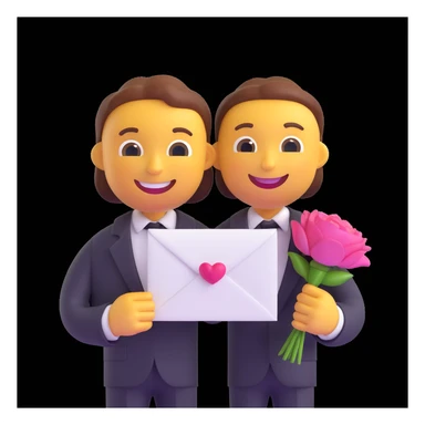 apple-style 3D emoji character holding a wedding invitation with both hands, cute and minimal, soft shadows, white background, high-resolution, emoji face smiling gently, pastel color palette sticker