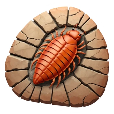 3D render of Trilobite, embedded in a chunk of rough sedimentary rock, cracked stone texture, ancient fossil aesthetic, fossilized in reddish sandstone rock, matte dry finish, Apple emoji style, isolated on white background --v 6.0 sticker