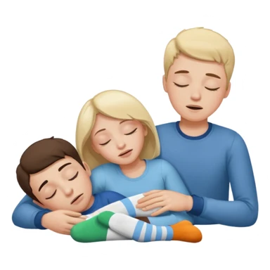 Create an emoji scene where a woman has fainted and is lying down, and a boy is holding his socks near her nose to help bring her back to consciousness. There should be nothing else in the scene.only one boy and girl sticker