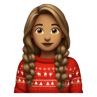 thoughtful-highlight-skin-brown-long-hair-girl-in-red-cute-Christmas-sweater sticker