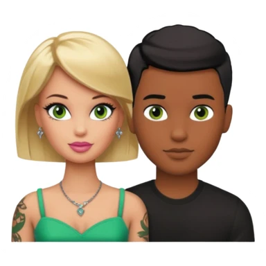 Brown skin blonde hair barbie with her boyfriend with black short hair and green eyes with tattoos sticker