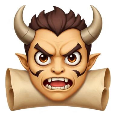 cartoon face holding a scroll parchment in mouth like a Demon Slayer character sticker