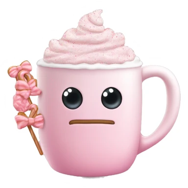 very light pink hot cocoa mug with a lot of whip cream in it and pink sprinkles and mini bows no face on mug sticker