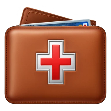 Medical emergency fund with wallet and red cross symbol sticker